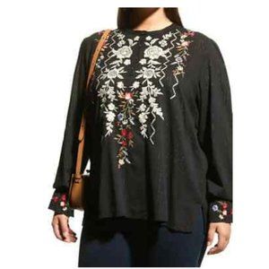 Johnny Was Roma Victorian Prairie Floral Embroidered Blouse Sz-XL Black